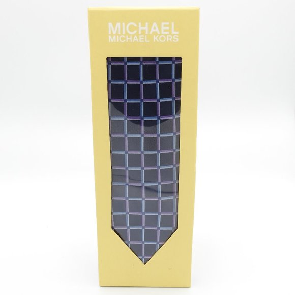 Michael Kors Navy Blue Purple Checker Neck Tie - Picture 3 of 7